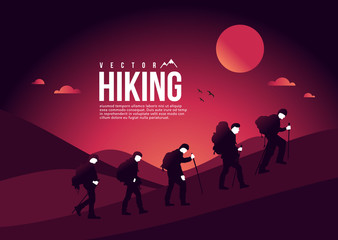Naklejka premium People trekking & hiking travel vector.