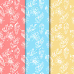 seamless floral pattern flowers and tropical palm leaves hand drawn sketch