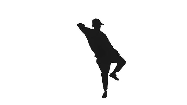 black silhouette on white background,girl dancing hip hop,street dancing in a studio,isolated