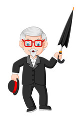Senior old businessman with umbrella