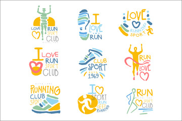 Running Supporters And Run Fans Club For People That Love Sport Set Of Colorful Promo Sign Design Templates