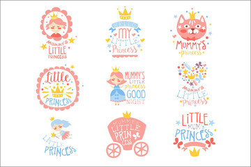 Little Princess Set Of Prints For Infant Girls Room Or Clothing Design Templates In Pink And Blue Color