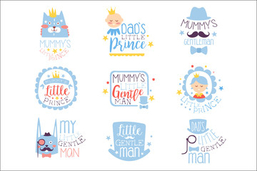 Fototapeta na wymiar Little Prince Set Of Prints For Infant Boy Room Or Clothing Design Templates In Pink And Blue Color