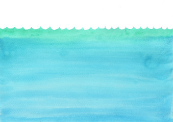 Ocean wave and under the sea watercolor hand painting for decoration on background.