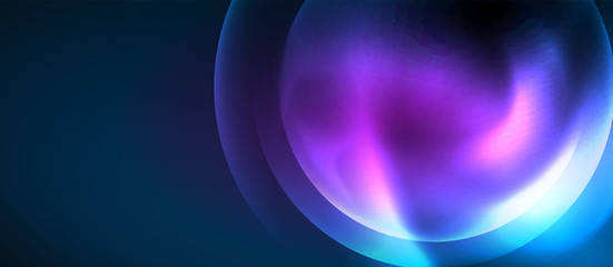 Blue neon bubbles and circles abstract background, futuristic magic techno design