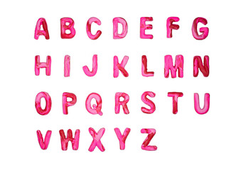 Red pink plasticine alphabet A-Z isolated on white background © Thanadol