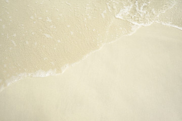 Tropical beach with white coral sand and calm wave with space for text background                   