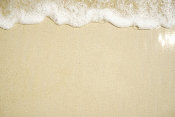 Tropical beach with white coral sand and calm wave with space for text background                   