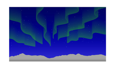 雪景色とオーロラ