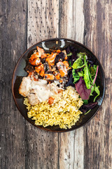 chicken peas, carrots, mushrooms and sauce