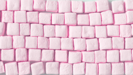 Pink marshmallow pattern. Flat lay, top view minimal texture. Sweet candy background.
