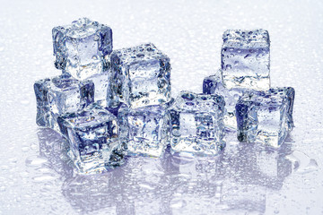 ice cubes on blue background