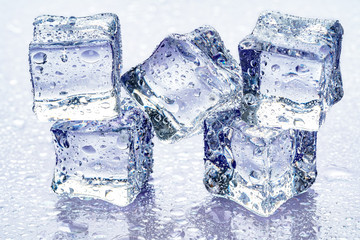 ice cubes on blue background