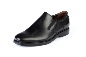 Black leather formal male shoes isolated on white background