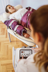 Pressotherapy Cellulite reduction suit. Lymphatic drainage weight loss. Modern technology treatment for health body and beauty improvement