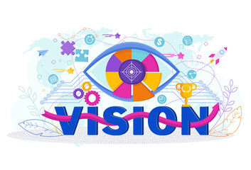 Word vision typographic concept. Trendy flat vector style illustration.