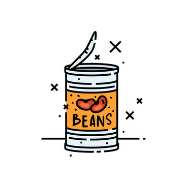 Canned Beans Line Icon. Baked Beans Tin Cartoon Graphic Symbol. Vector Illustration.