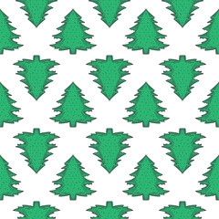 Obraz premium Evergreen pine tree. Vector concept in doodle and sketch style. Hand drawn illustration for printing on T-shirts, postcards. Seamless pattern for textile, paper wrap.