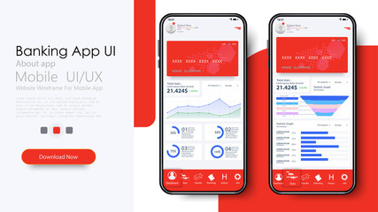 Naklejka na ściany i meble Online Banking Mobile Apps UI, UX, GUI set with wallet, shopping, my Account, fund Transfer, bill payment, products details. Mobile banking interface vector template. Online payment. E-payment screen