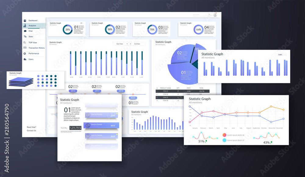 Poster dashboard, great design for any site purposes. business infographic template. vector ui/ux flat illu