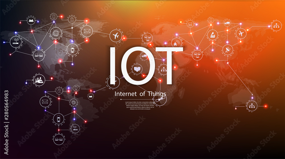 Poster internet of things (iot) and networking concept for connected devices. spider web of network connect
