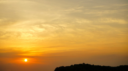 Sunset with space very clear and bright perspective with clouds layers that accentuate the horizon