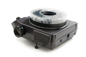 Nostalgic slide projector isolated on white background. 