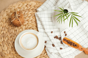 Obraz na płótnie Canvas coffee with American cookies tied with twine