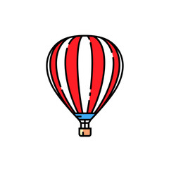 Naklejka premium Striped red and white hot air balloon line icon. Vector illustration.