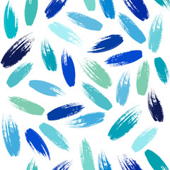 Ink lines hand drawn seamless pattern. Grunge ink brush texture. Blue paint dry brush strokes. Freehand texture drawing.
