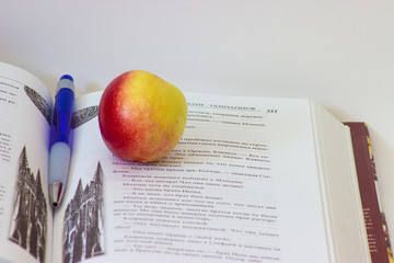 book and pen on a white background