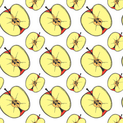 Half of apple. Vector concept in doodle and sketch style. Hand drawn illustration for printing on T-shirts, postcards.