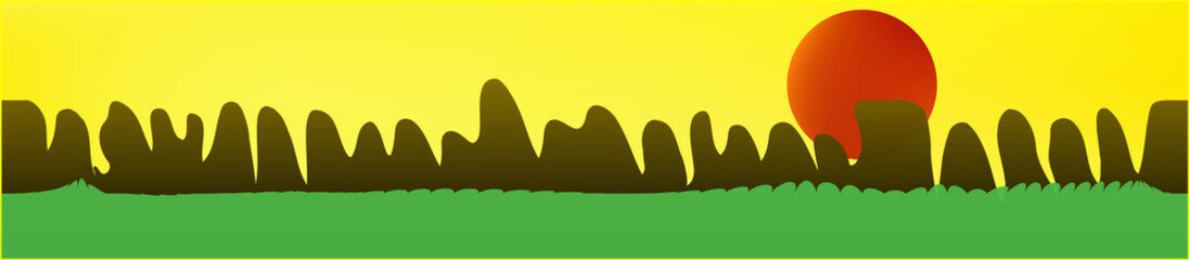 Yellow sky, and mountains landscape. 