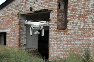 Drone quadrocopter explores an abandoned huge milk farm. .Kiev Region