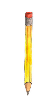 yellow pencil watercolor drawing clip art preview