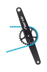 Vector  dark realistic bicycle crank with blue chain and logo Freeride. Isolated on white background.