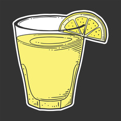Lemonade cup with lemon slice. Vector concept in doodle and sketch style.