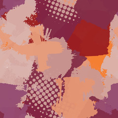 Seamless abstract grunge texture. Repetitive pattern for printing on fabric, wrapping paper. Chaotic background of spots brown, orange, purple.