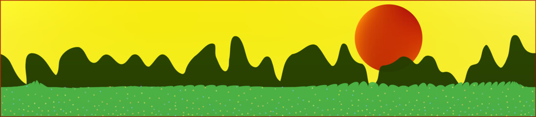 Obraz premium Yellow sky, and mountains landscape. 