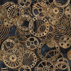 Wall murals Industrial style Steampunk gear collection with rust texture seamless pattern
