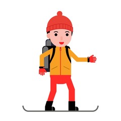 man or boy playing snowboard winter character flat style