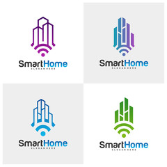 Set of Smart City Tech Logo Vector. City Net Logo Concept Vector. Wifi House Vector Logo
