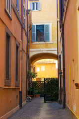 Fototapeta na wymiar Narrow solitary dead-end street in the city center of Rome
