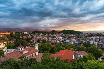 Fototapeta na wymiar Panoramic aerial summer sunset over Plovdiv - european capital of culture 2019 and oldest living city in Europe, Bulgaria