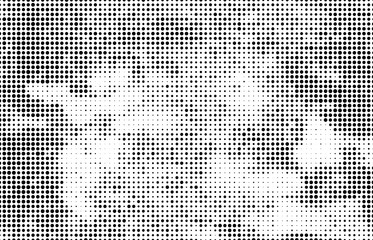 Monochrome halftone background. Abstract texture of black dots on white back.