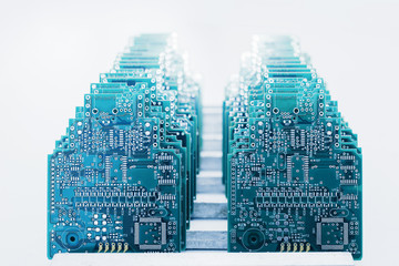 Closeup of a board for computer equipment. Modern technology and computerization