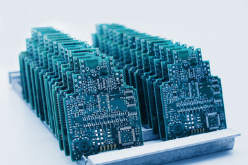 Closeup of a board for computer equipment. Modern technology and computerization