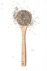Chia seeds on a wooden spoon