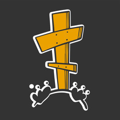 Grave with cross. Vector concept in doodle and sketch style.