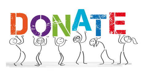DONATE - People with big colorful letters
